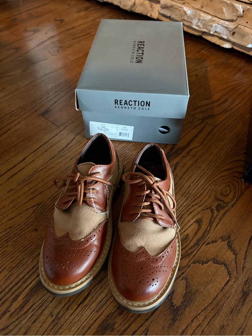 Reaction Kenneth Cole Boys Two-Tone Brown and Tan Wingtip Dress Shoes